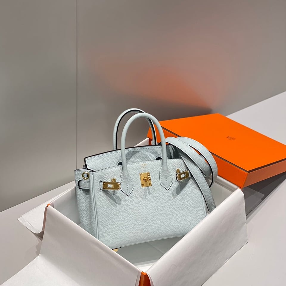 Hermes Birkin 20Cm Blue Pale Togo Leather Gold Hardware view 4