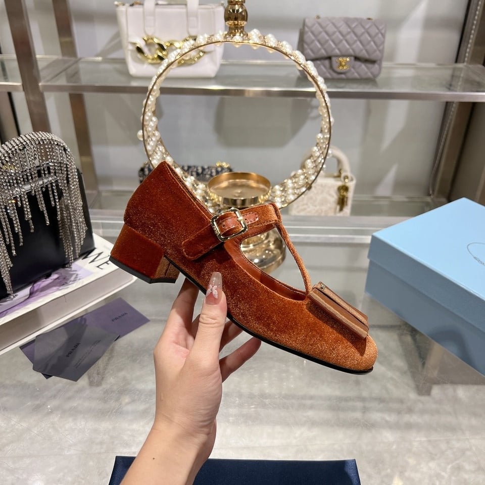 Prada Velvet Mary Pumps Ginger view 6