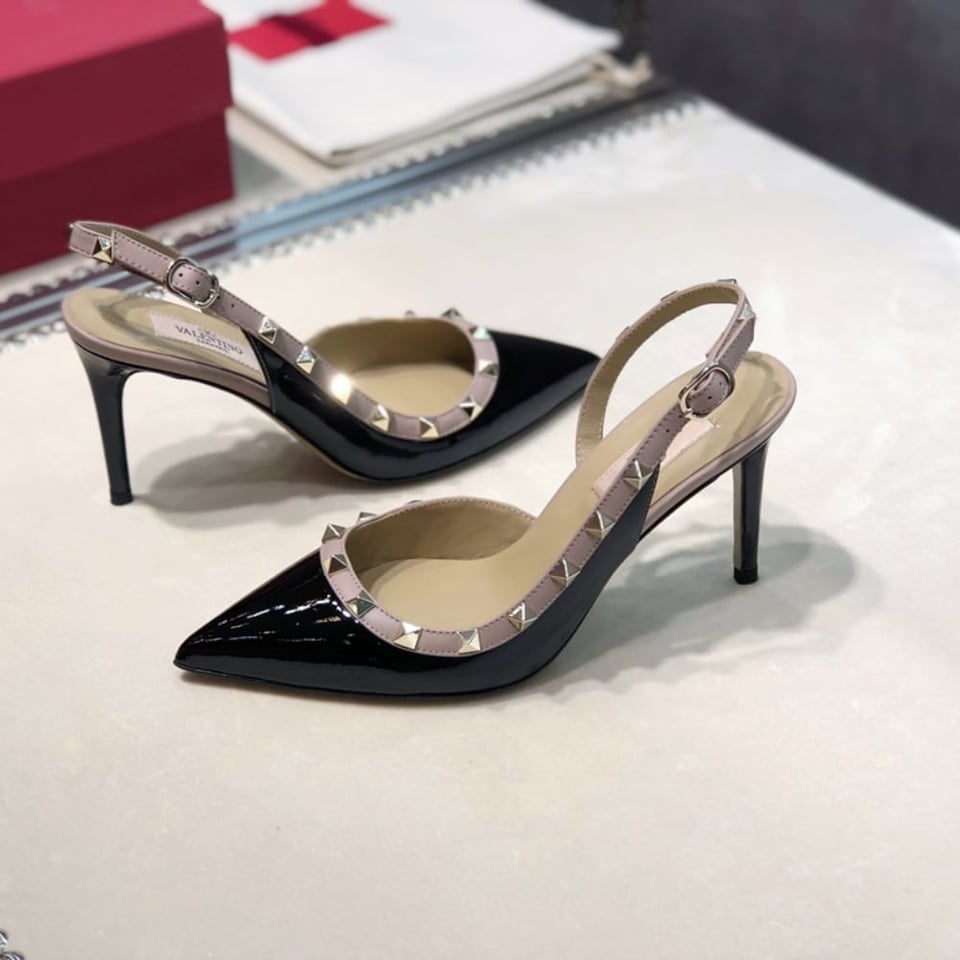 Valentino Garavani Rockstud Patent Leather Strap Pump Black view 7