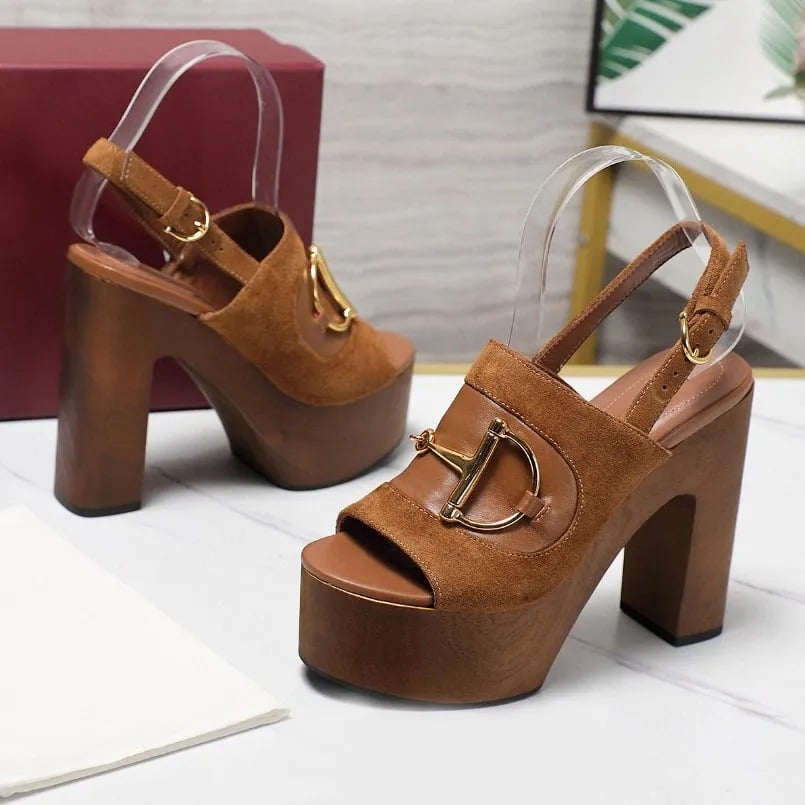 Gucci High Heel Platform Sandal With Horsebit In Brown Suede view 5