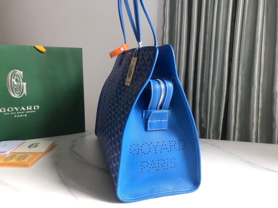 Goyard Hardy Pm Bag 40 Cm Sky Blue Goyardine Canvas And Taurillon Leather Trim view 9