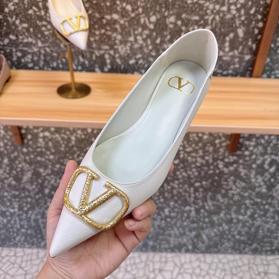 Valentino Garavani VLogo Pointed-Toe Leather Ballet Flats White view 8