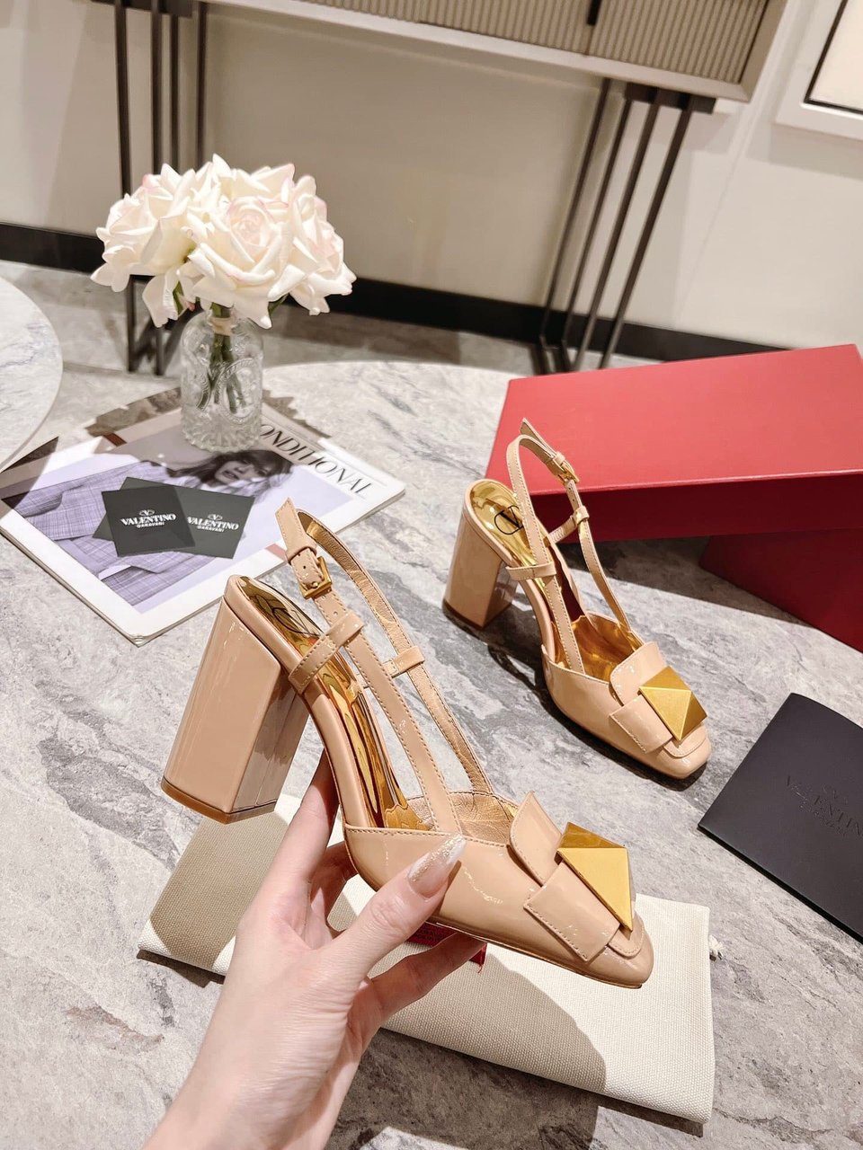 Valentino Garavani One Stud Patent Leather Slingback Pump Rose Cannelle view 8