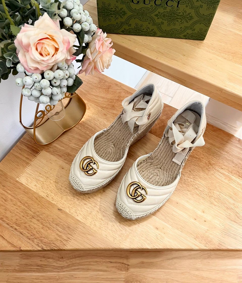 Gucci Leather Platform Espadrille White view 4