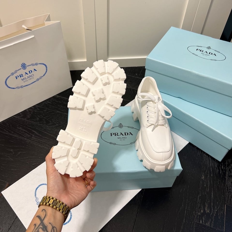 Prada Smooth Leather Oxford Loafers White view 5