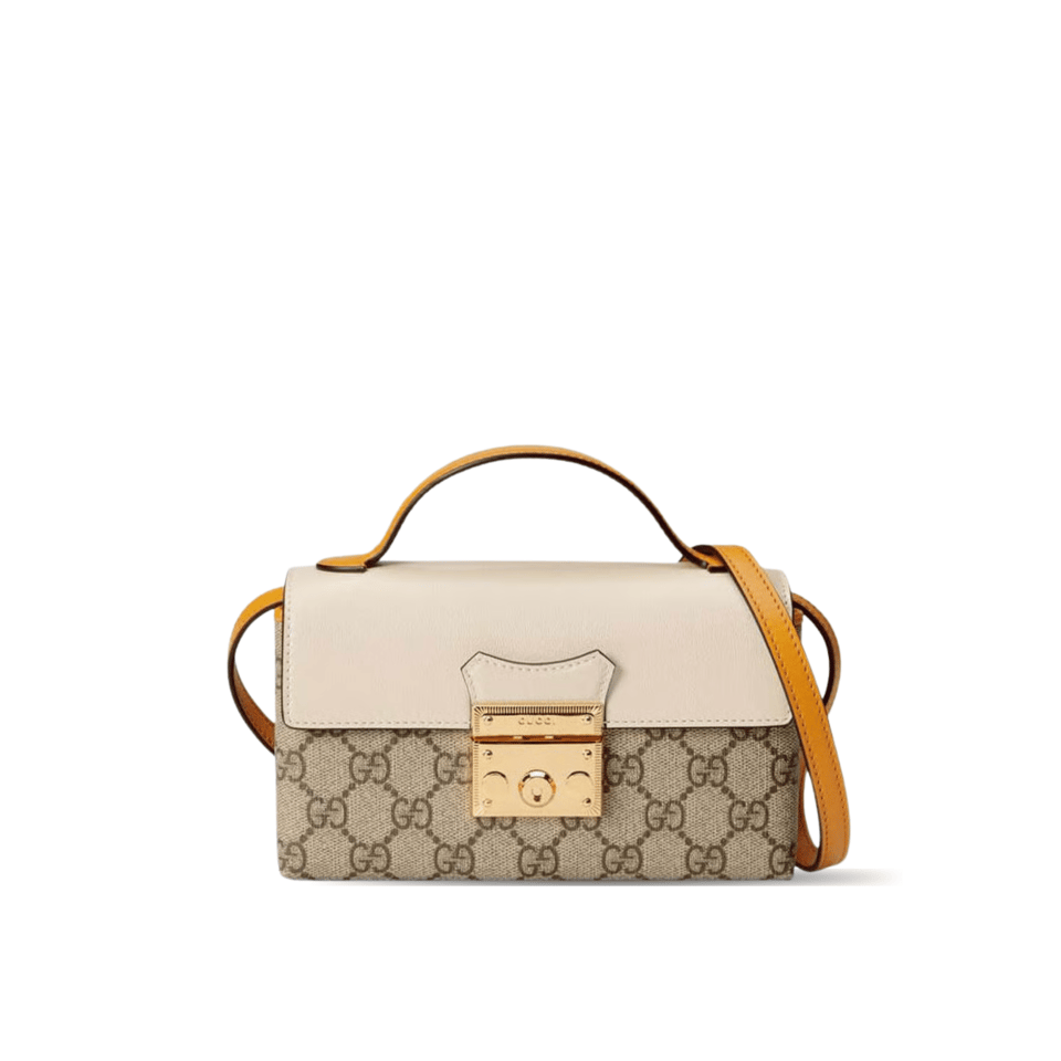 Gucci Padlock Mini Shoulder Bag Ivory &amp; Orange Leather 18cm/7in view 2