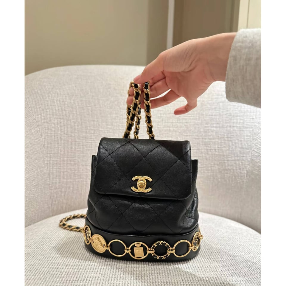 Chanel Small Backpack in Black Calfskin view 5