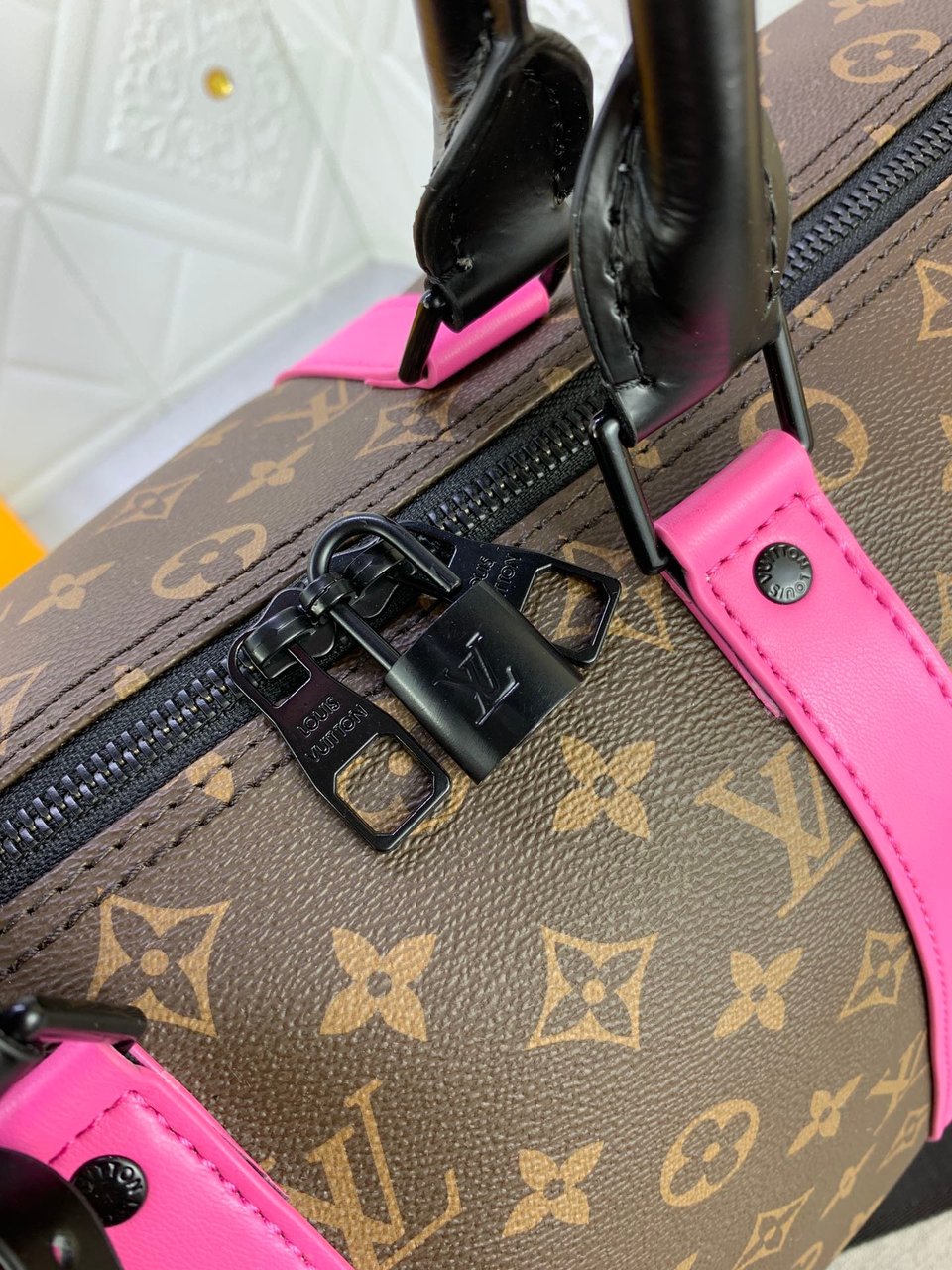Louis Vuitton Keepall Bandouli Re 50 Brown And Pink Macassar Canvas M45866 view 6