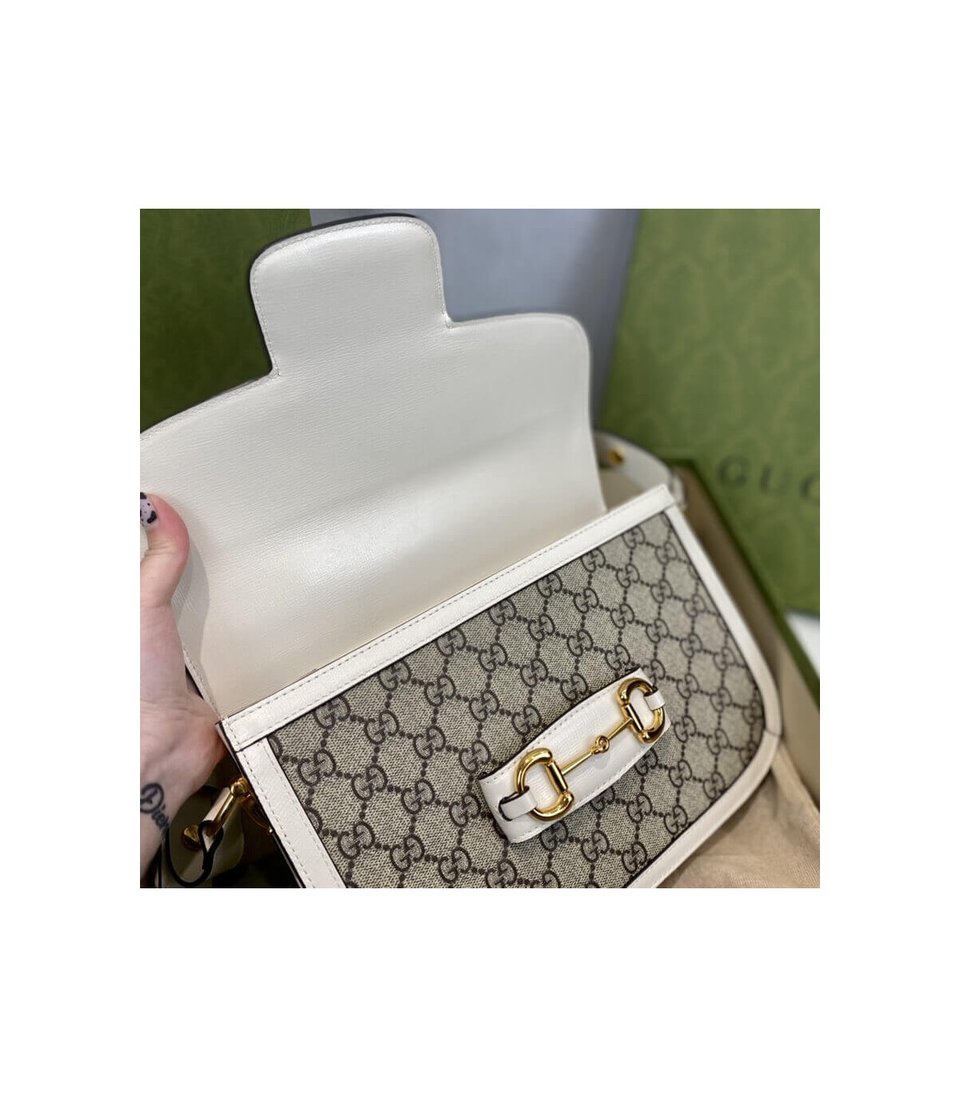 Gucci 1955 Horsebit White GG Supreme Canvas Shoulder Bag 25cm view 16