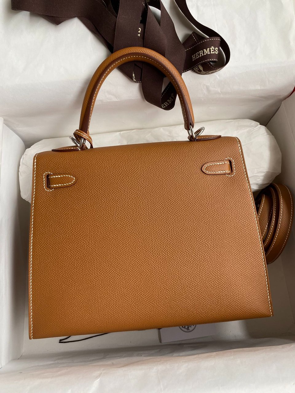 Hermes Kelly 25 Bag In Gold Brown Epsom Leather For Women 25cm/10in view 4