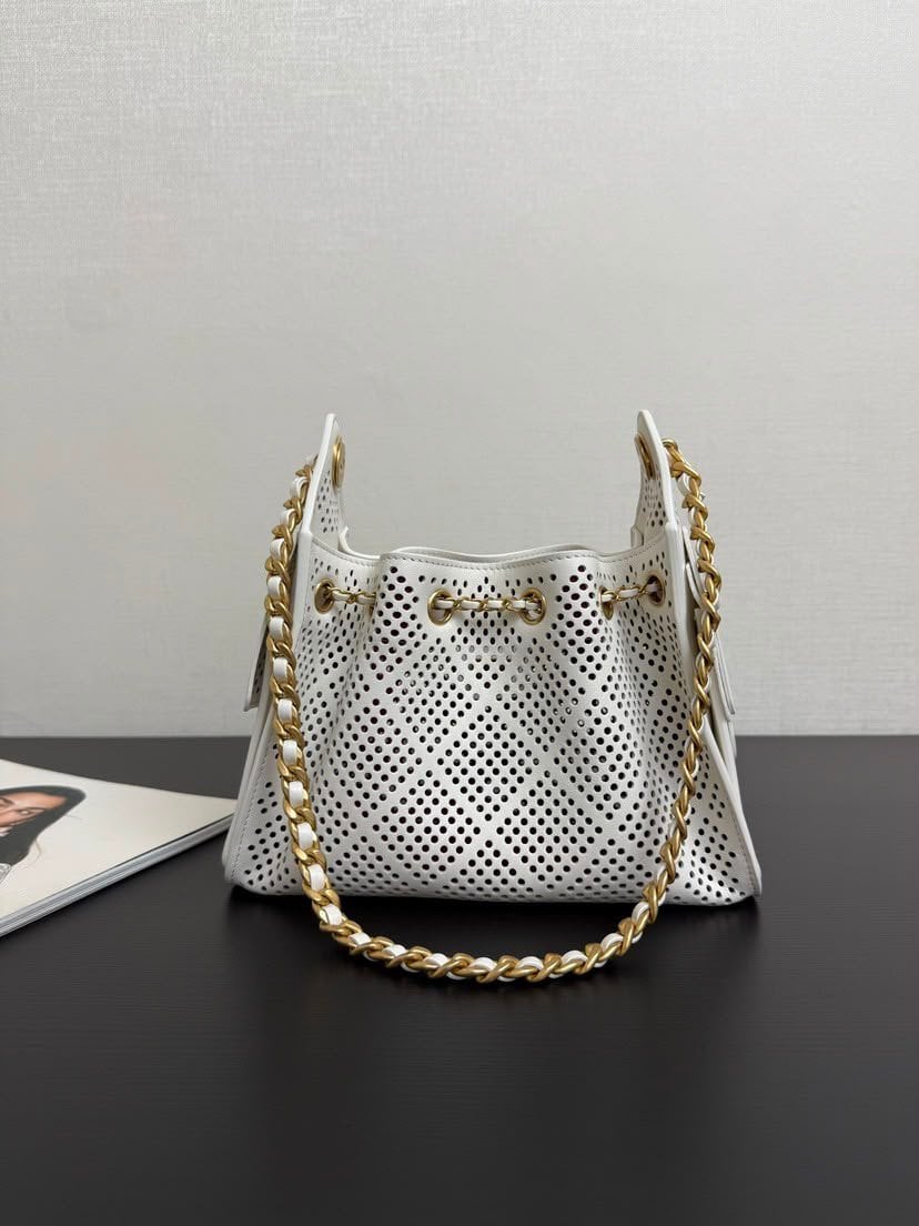 Chanel See Through Drawstring Bucket Bag Calfskin 22cm/8.7in view 4