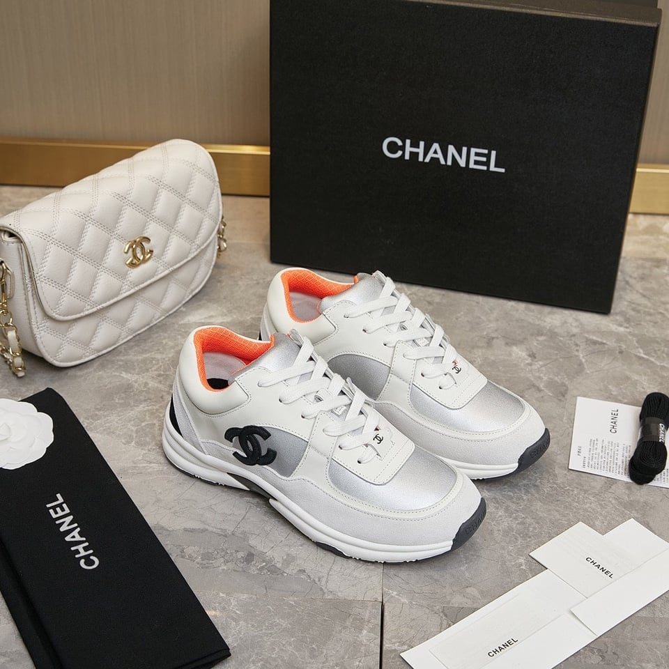 Chanel Suede And Leather Cc Low Top Sneakers White Orange view 9