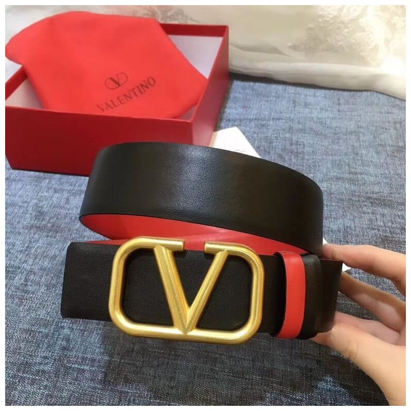 Valentino Reversible Vlogo Belt In Black / Red Glossy Calfskin 40 mm view 4