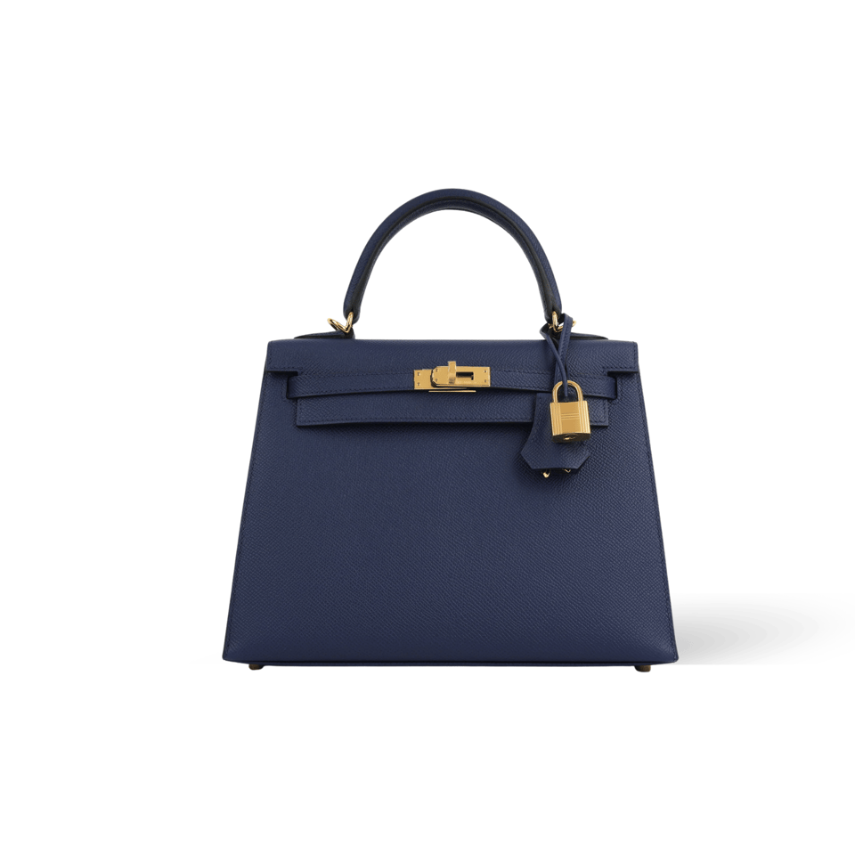 Hermes Kelly 25 Bag In Golden Bleu Navy Epsom Leather For Women 25cm/10in view 2