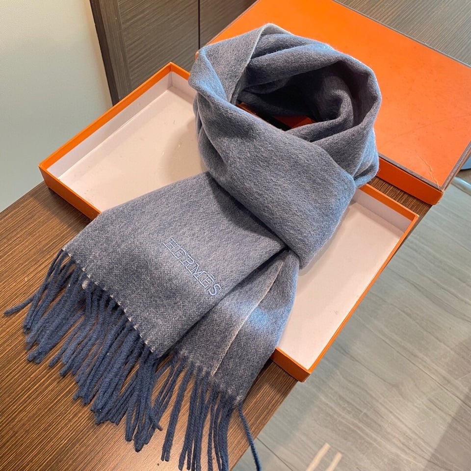 Hermes Cashmere Scarf Colorblock Blue Gray For Women 180cm view 5