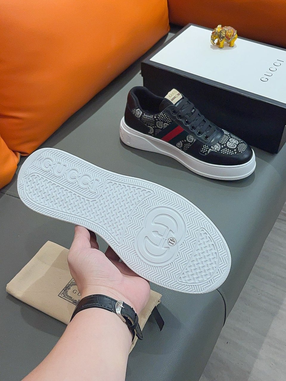 Gucci Screener Gg High Top Sneaker Leather In Black view 8