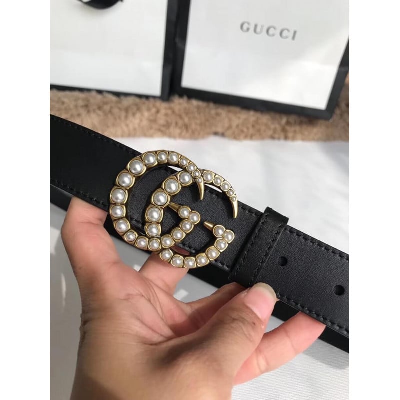Gucci 30mm Leather Belt With Pearl Double G 453260 view 5