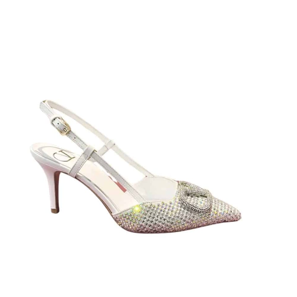 Valentino Vlogo Signature Back Strap Crystal High Heels White view 2