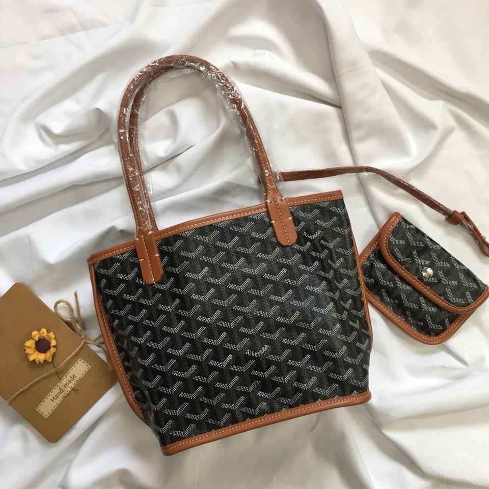 Goyard Anjou Mini Bag 20cm Black And Tan Canvas view 2