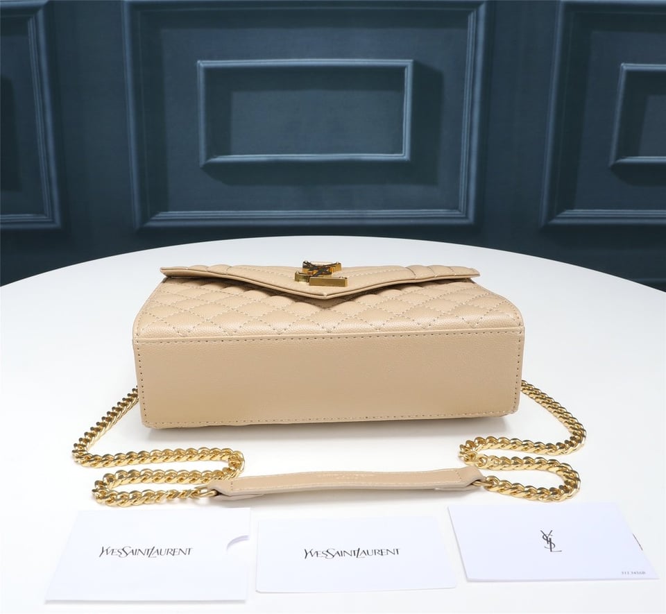 Saint Laurent Envelope Small Bag In Mix Matelasse Grain De Poudre Embossed Beige view 8