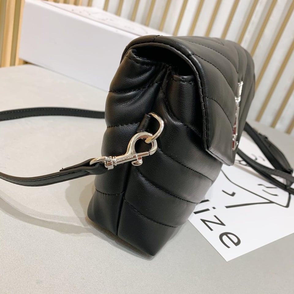 Saint Laurent Loulou Toy Strap Bag In Quilted Y Leather Black view 8