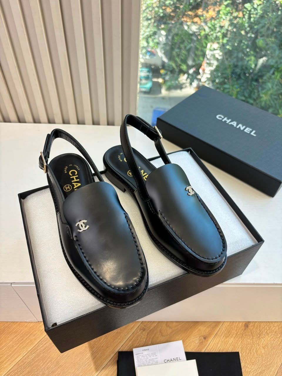 Chanel Calfskin Slingback Mules with CC Logo Black Calfskin G39842 view 4