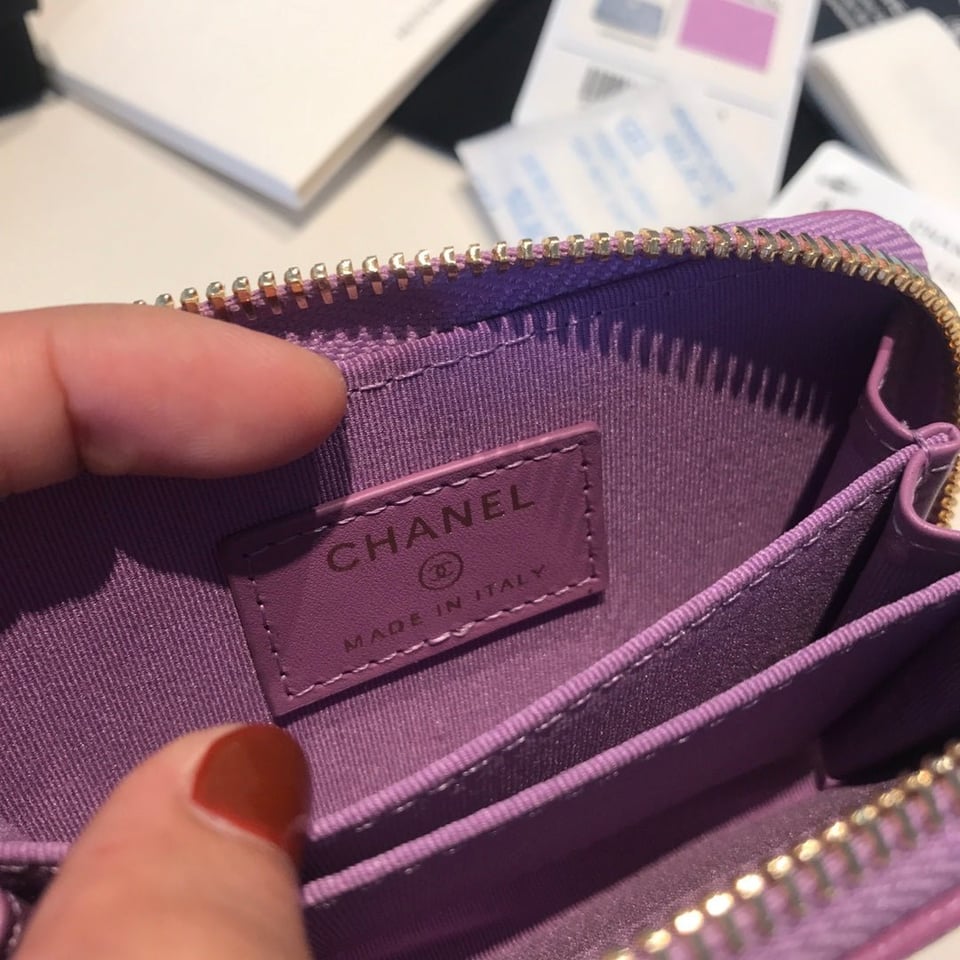 Chanel Zipped Coin Basic Purse 11 Purple Calfskin Gold Icon view 5