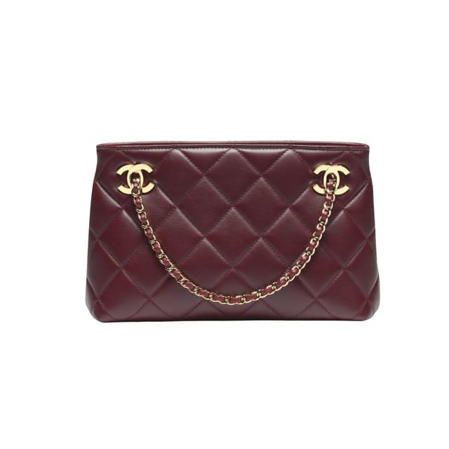 Chanel Mini Shopping Bag Sheepskin &amp; Gold-plated Metal 25cm/9.8in Dark Red Wine AS6248