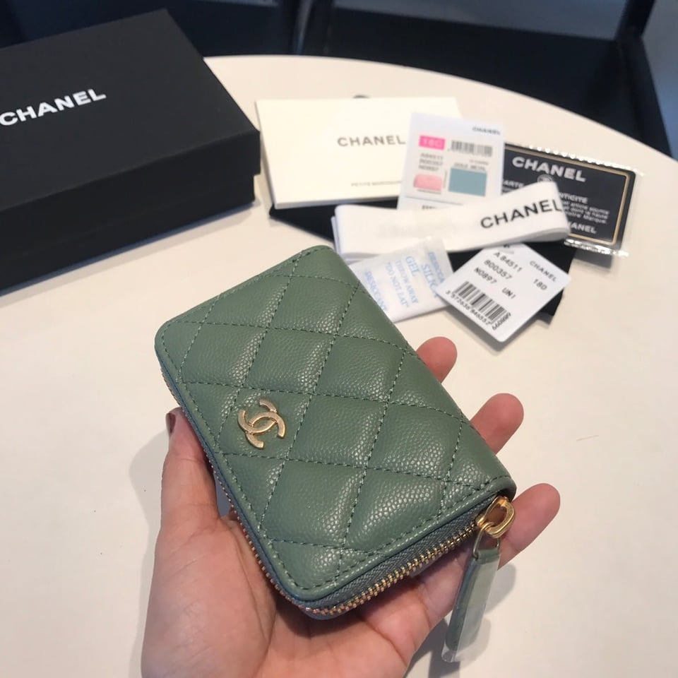 Chanel Zipped Caviar Purse 11 Turquoise Calfskin Gold Icon view 5