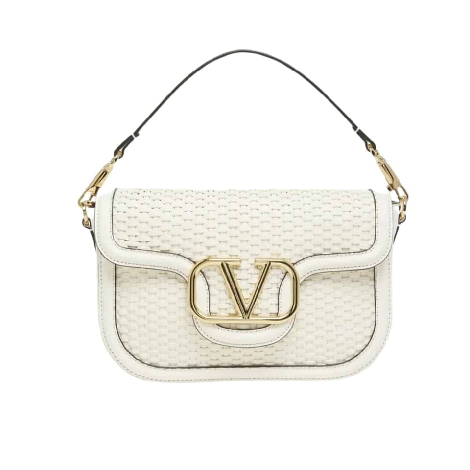 Valentino Garavani Alltime Vlogo Woven Leather Shoulder Bag White 22Cm view 2