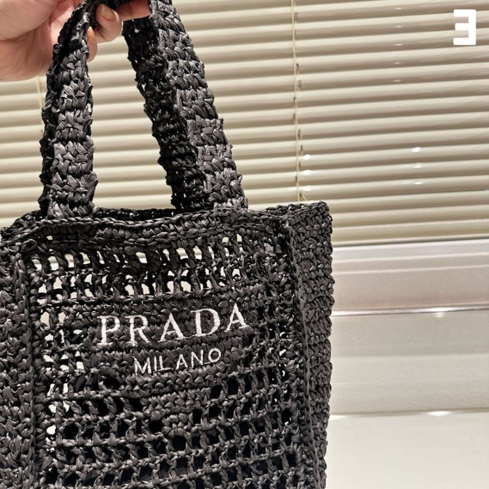 Prada Small Raffia Tote Black 22cm 1Bg444 view 6