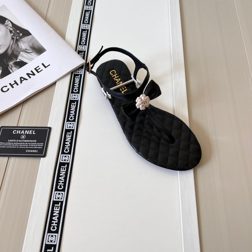 Chanel Black Quilted Leather With White Camellia Cc Logo Sandals G45258 X01000 94305 view 4