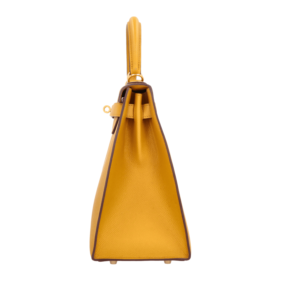 Hermes Kelly 28 Bag In Jaune Ambre Leather For Women 28cm/11in view 3