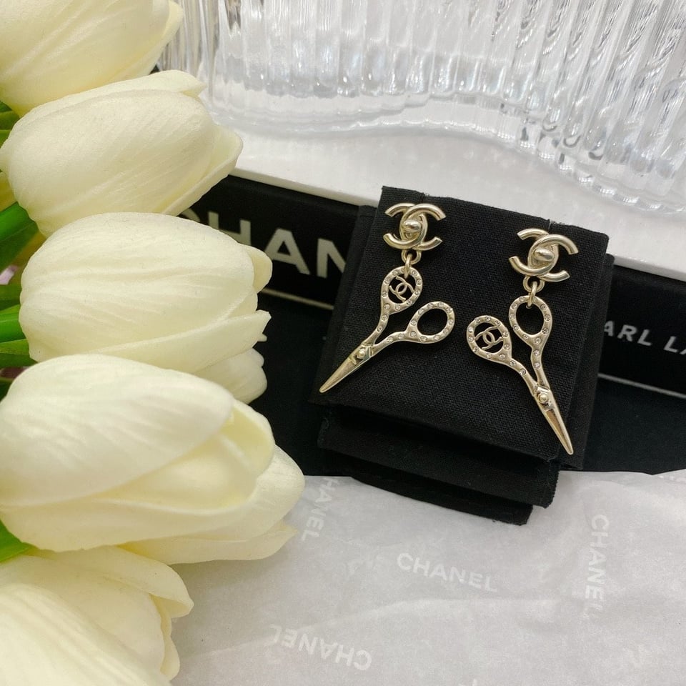 Chanel Cc Lock Crystal Scissors Drop Earrings view 7