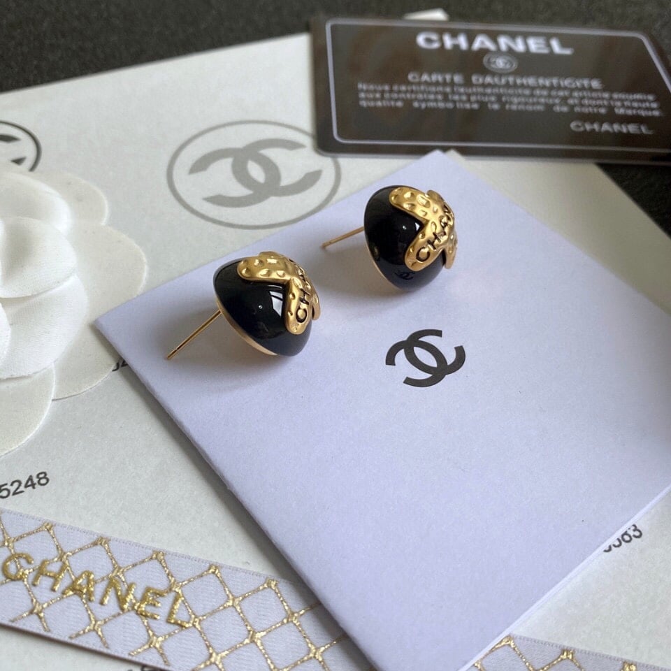 Chanel Button Black Earrings view 7