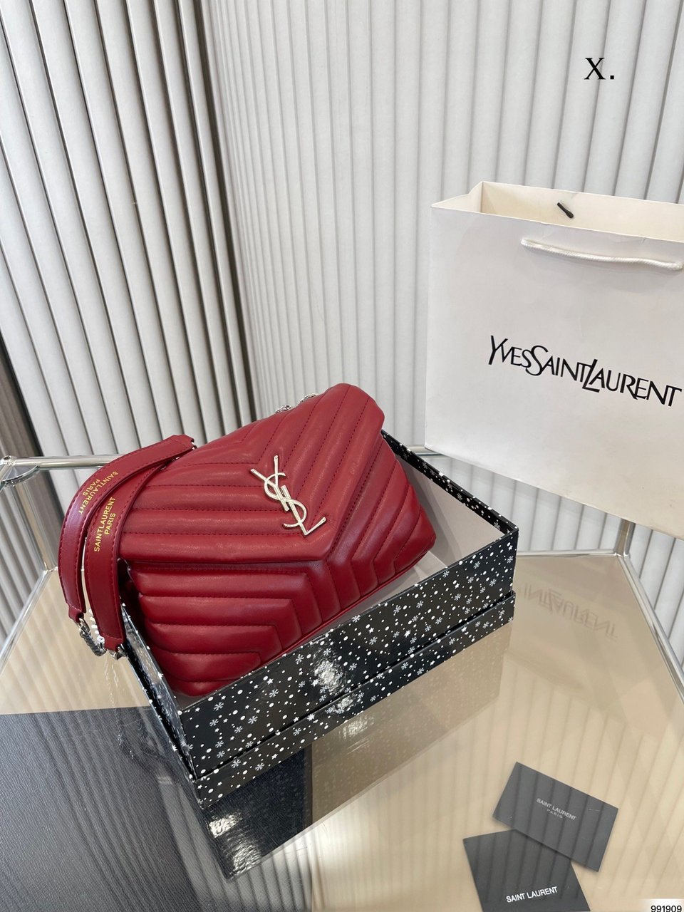 Saint Laurent Loulou Small Chain Bag In Quilted “Y” Leather Wine Red view 10