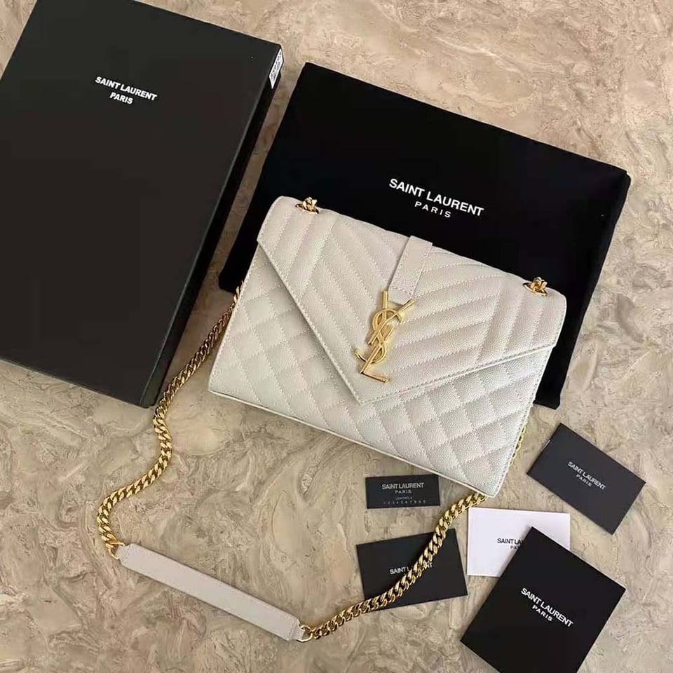 Saint Laurent Envelope Small Bag In Mix Matelasse Grain De Poudre Embossed White view 5