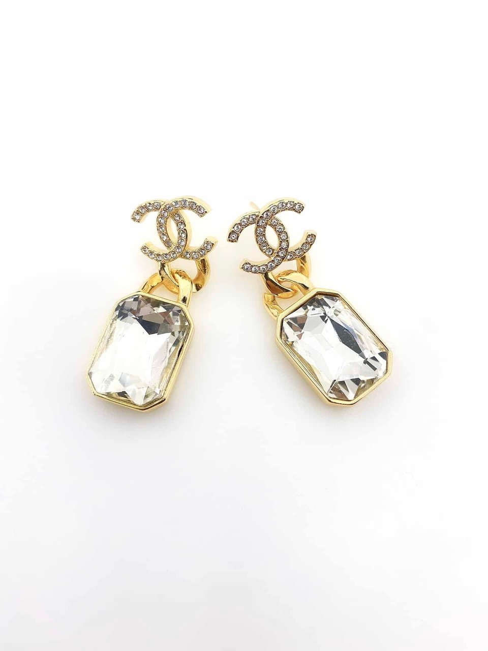 Chanel Gold Crystal Metal Strass Cc Earrings view 5