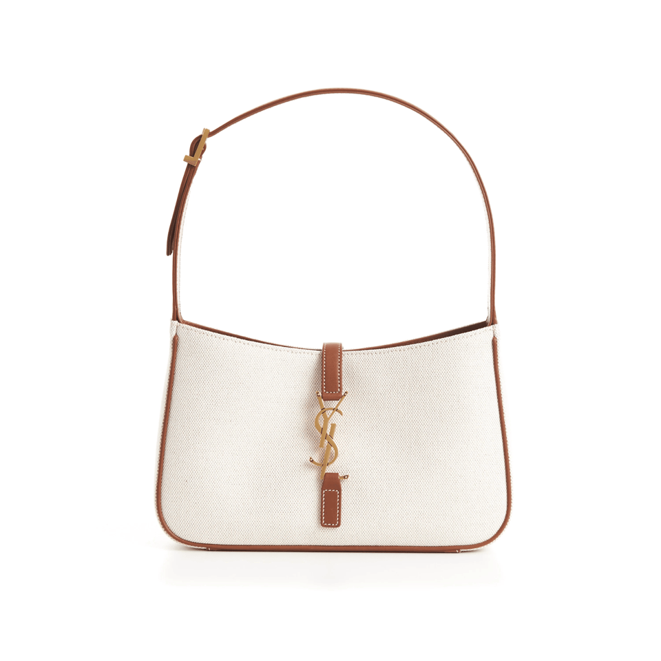 Saint Laurent Le 5 A 7 Linen Canvas Hobo Bag White And Brown 25Cm view 2