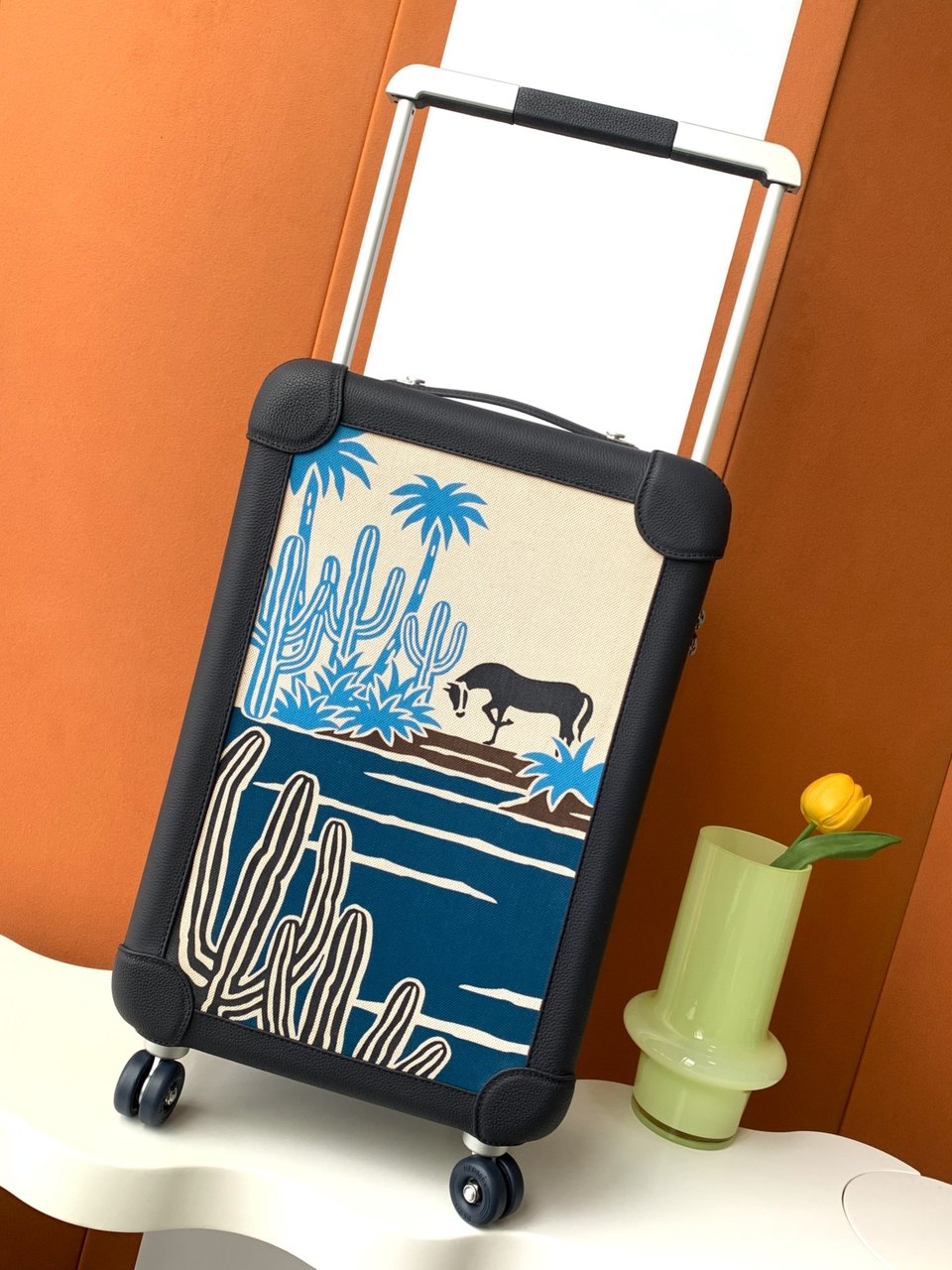 Hermes Suitcase Blue Canvas Travel Cabin Luggage 55cm view 4