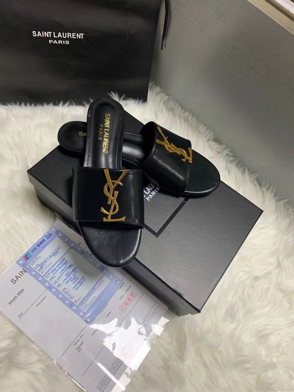 Saint Laurent Logo Slippers Black view 5