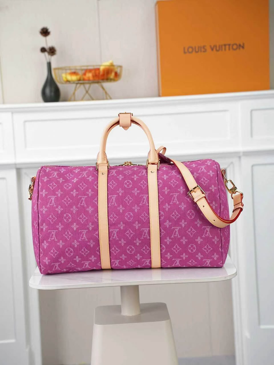 Louis Vuitton Keepall 45 Bag Fuchsia Denim M27944 view 3