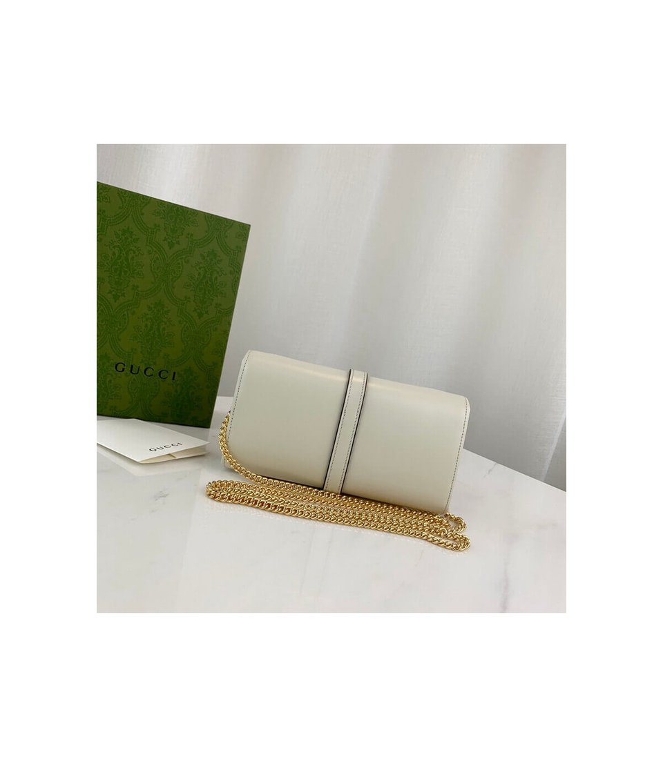 Gucci Jackie 1961 White Calfskin Chain Wallet 19cm view 4