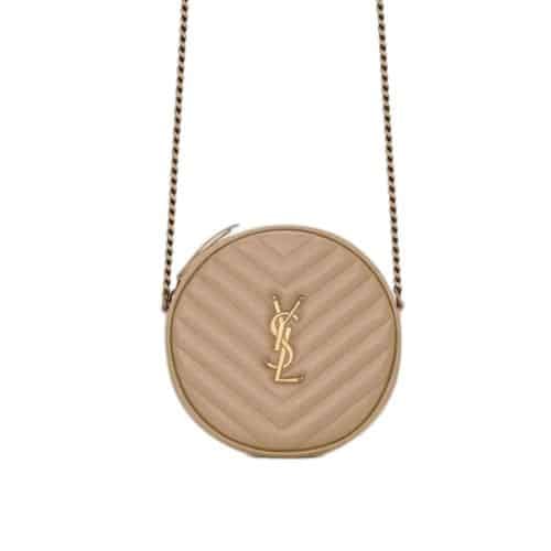 Saint Laurent Vinyle Round Camera Bag In Chevron Quilted Grain De Poudre Embossed Leather 18Cm view 2