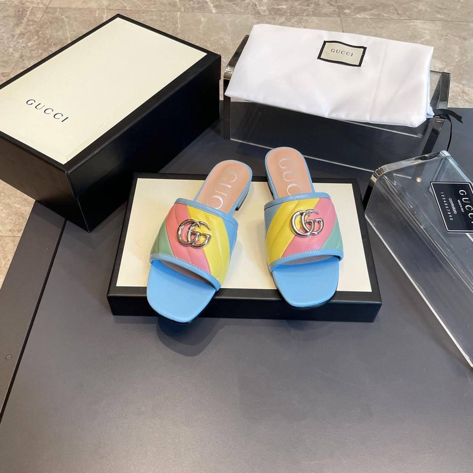 Gucci Double G Rainbow Mules view 4