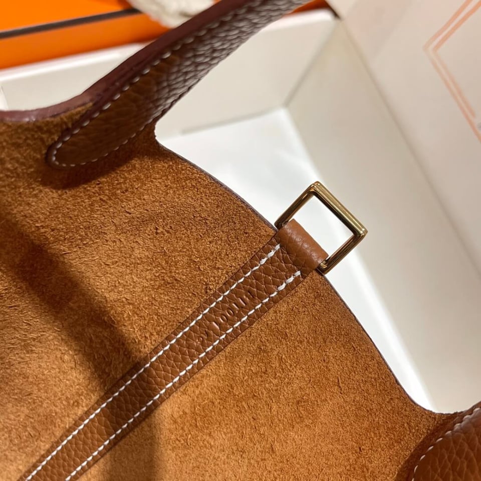 Hermes Picotin Lock Bag In Taurillon Clemence Gold Brown 22Cm view 8