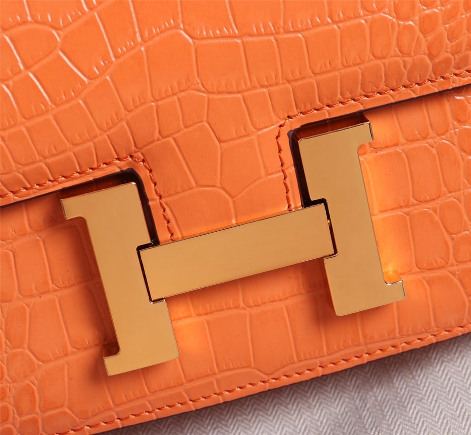 Hermès Mini Constance 19 Shiny Alligator Gold Hardware Orange 19cm / 7.5in view 8