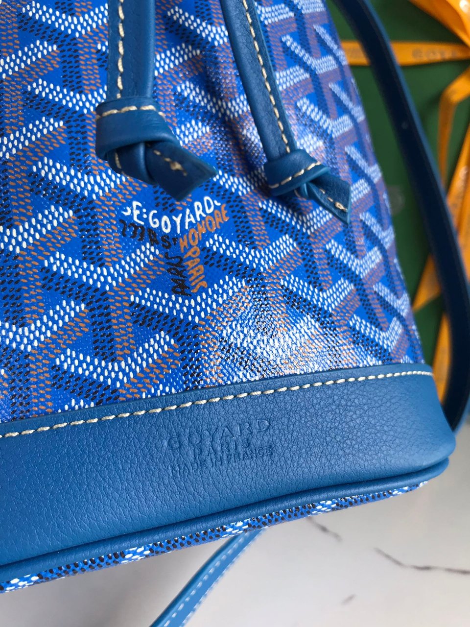 Goyard Petit Flot Bucket Bag 22 Cm Sapphire Blue Goyardine Canvas And Lambskin Trim view 9