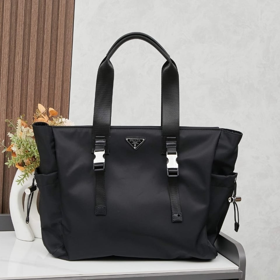 Prada Re Nylon And Saffiano Tote Black 39Cm view 3
