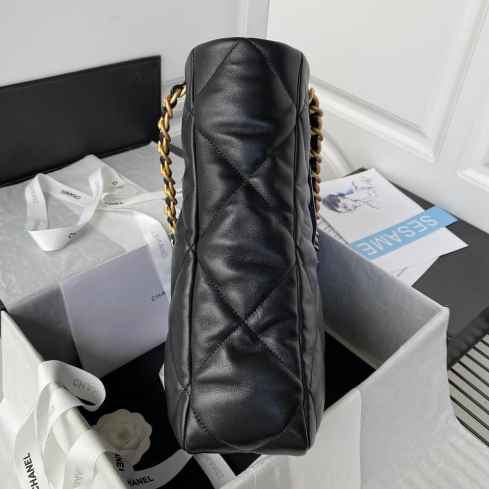 Chanel 19 Black Lambskin Quilted Shopping Bag 37cm view 10